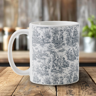 Caneca De Café Elegante vintage preto toile de jouy