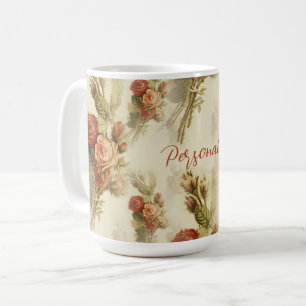 Caneca De Café Elegante Vintage Victorian Rosa Floral Personaliza