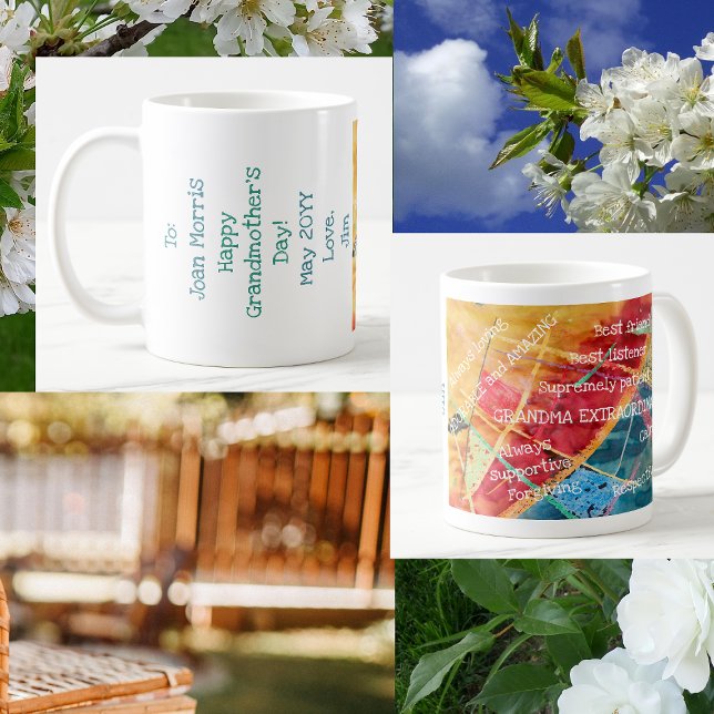 Caneca De Café Elegante Vovó de Arte Chic Moderna Extraordinária (To a Grandma Extraordinaire. Elegant mug w/ an amazing grandma's qualities. Watercolor w/ wax stains)