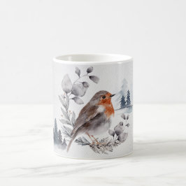 Caneca De Café Elegante Watercolor Winter American Robin