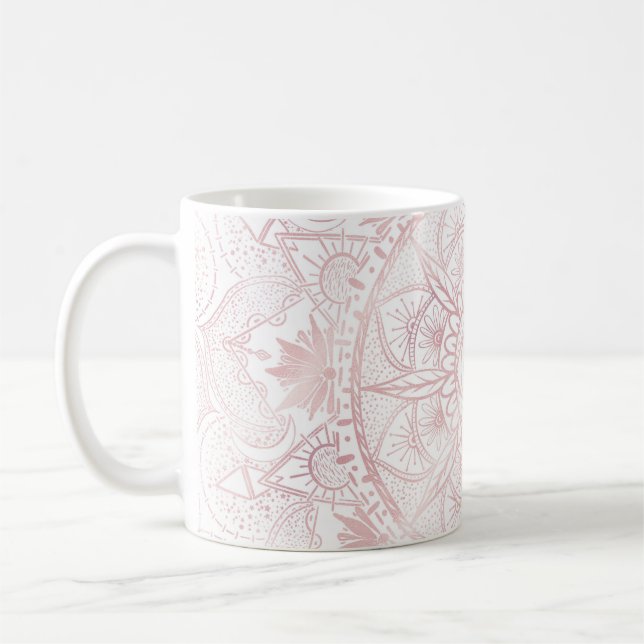 Caneca De Café Elegante White Rose Dourada Olho Sol Lua Mandala (Esquerda)
