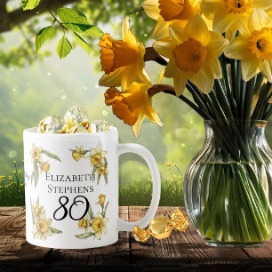 Caneca De Café Elegante Yellow Daffodils Floral 80 Birthday
