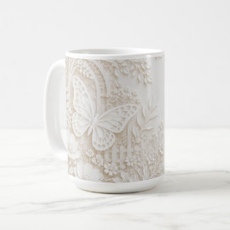 Caneca De Café Eleganter Papercut Schmetterling mit Blumenrahmen