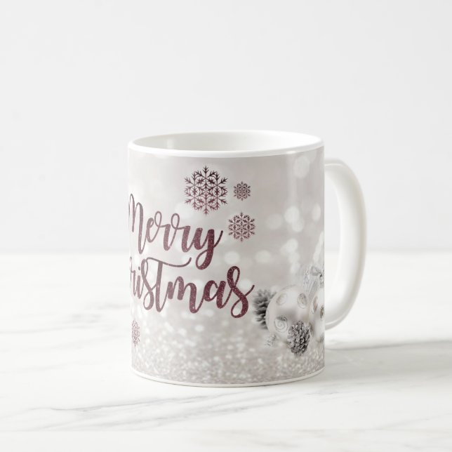 Caneca De Café Elegantes bolas de Natal, Bokeh cintilante (Frente Esquerda)