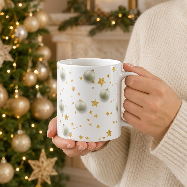 Caneca De Café Elegantes Estrelas Douradas e Enfeites de Natal (Criador carregado)