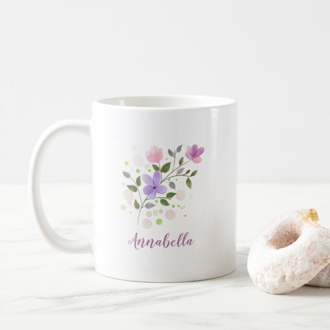 Caneca De Café Elegantes Flores Silvestres em Aquarela com Presen (Com Donut)