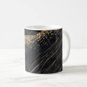 Caneca De Café Elegantes Lantejoulas Douradas Brilhantes Mármore 