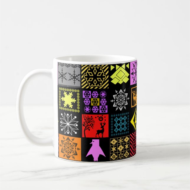 Caneca De Café Elementos de Natal contínuos floco de neve geométr (Esquerda)