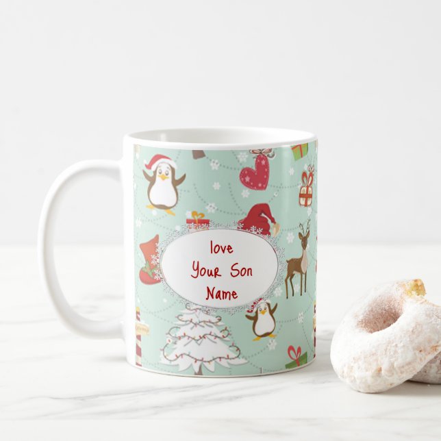 Caneca De Café Elementos de Natal Reindeer Elves (Com Donut)