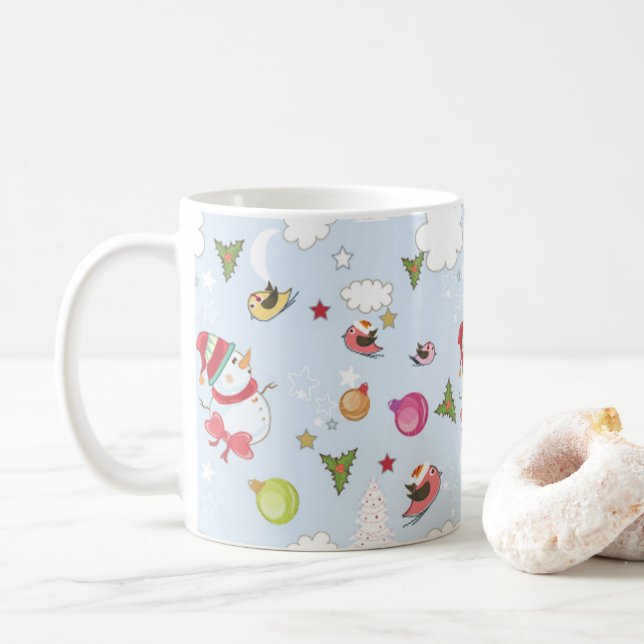 Caneca De Café Elementos de Natal Snowman Padrar Coffee Mug (Com Donut)