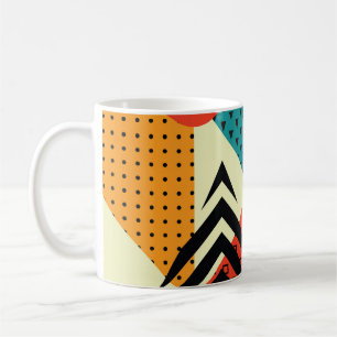 Caneca De Café Elementos Geométricos Trendy, Estilo Retroativo.