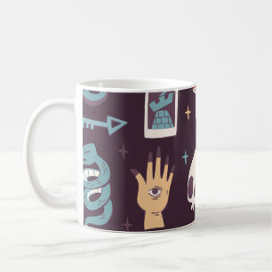 Caneca De Café Elementos mágicos: crânio, tarot sem soldadura
