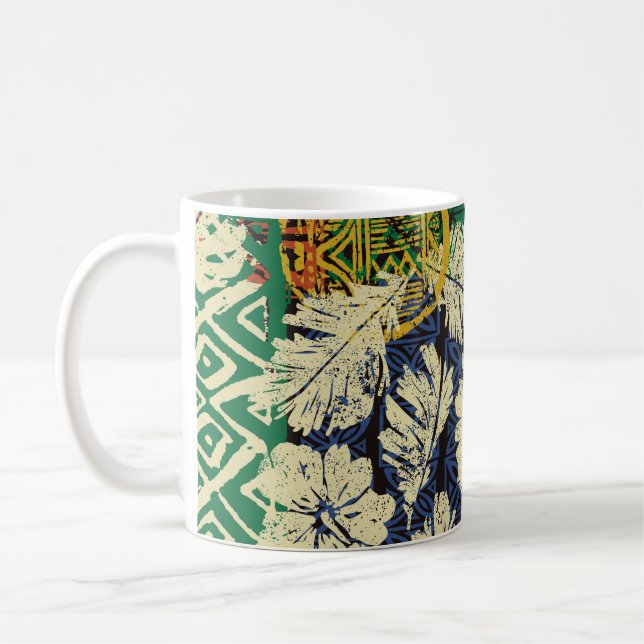 Caneca De Café Elementos tribais havaianos e sistema de tecido de (Esquerda)