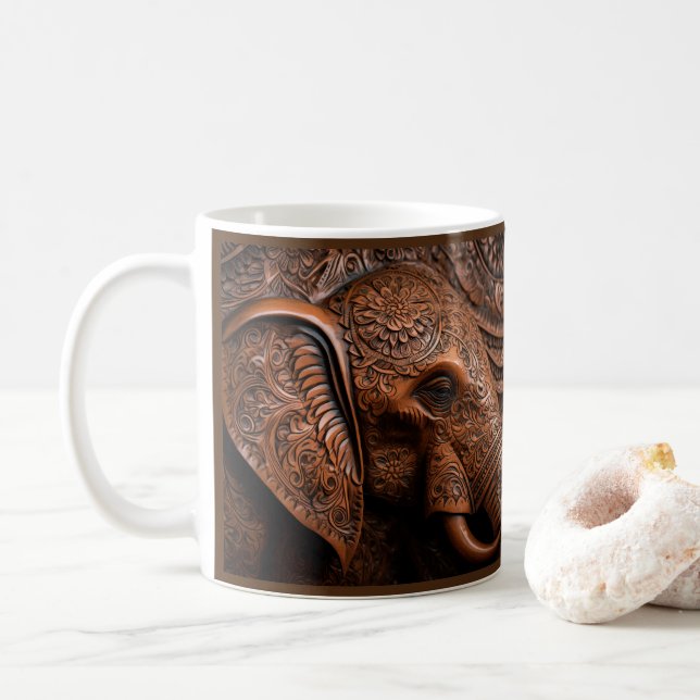 Caneca De Café Elephant Impresso com Vista de Couro Arrefecida em (Com Donut)