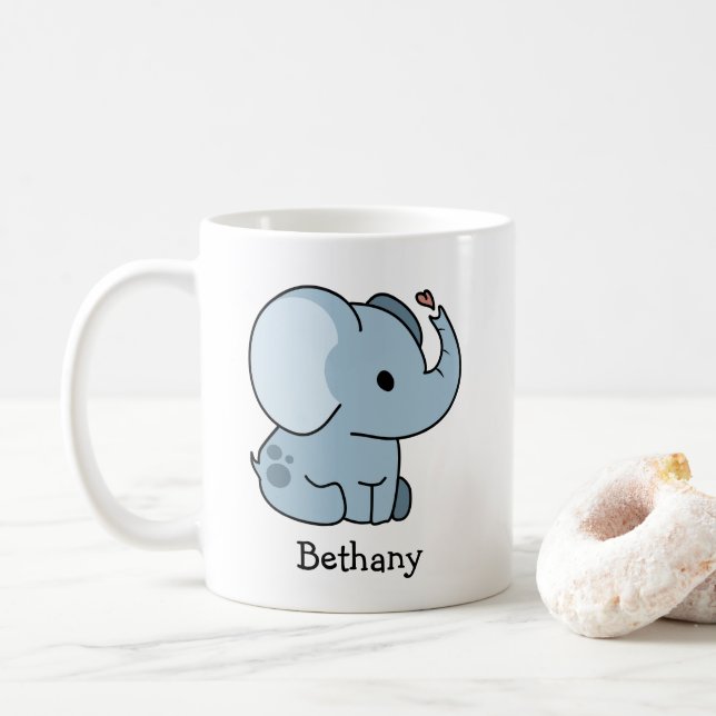 Caneca De Café Elephant Whimsical Personalizado de Cartoon Bonito (Com Donut)