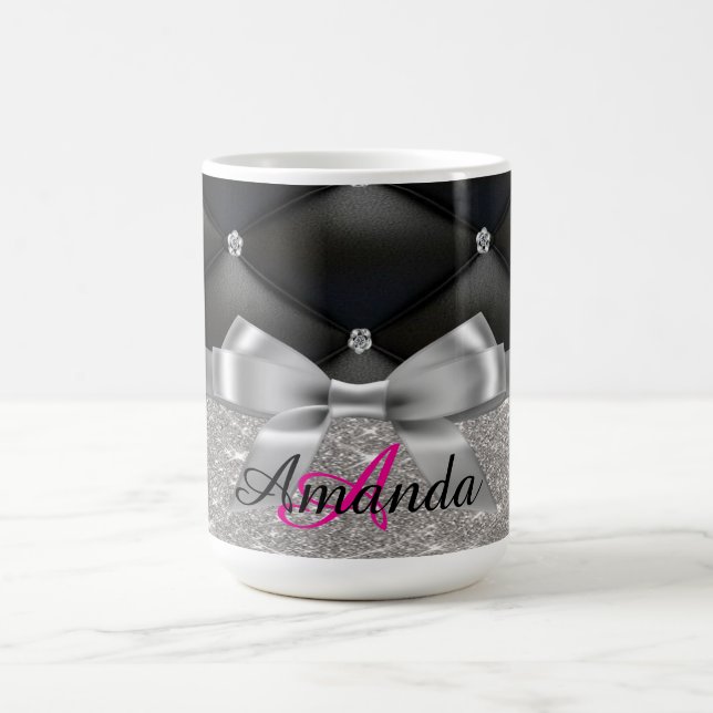 Caneca De Café Eletrônicos de monograma preto com brilho prateado (Centro)