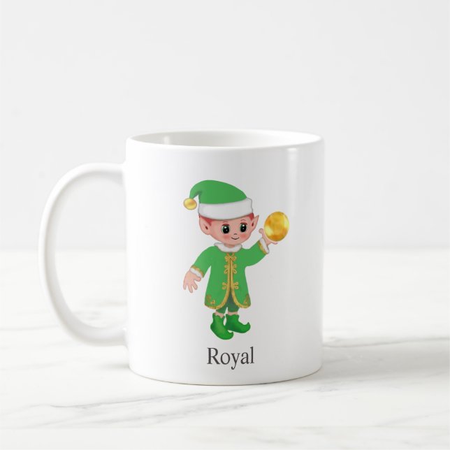 Caneca De Café Elfo da Sorte Moderno com Caligrafia & Monograma (Esquerda)