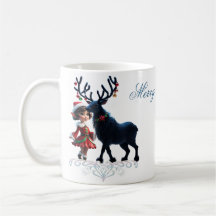 Elfo de Natal bonito e renas escuras.