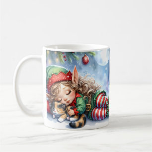 Caneca De Café Elfo de Natal com Calico Kitten