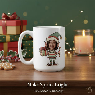 Caneca De Café Elfo de Natal com Foto Personalizada