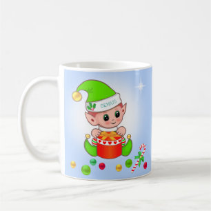Caneca De Café Elfo de Natal e bolas de Natal em azul claro