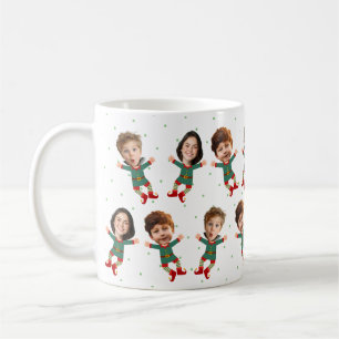 Caneca De Café Elfo de Natal Engraçado com 3 Fotos Personalizadas