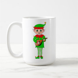 Caneca De Café Elfo musical e monograma de Natal