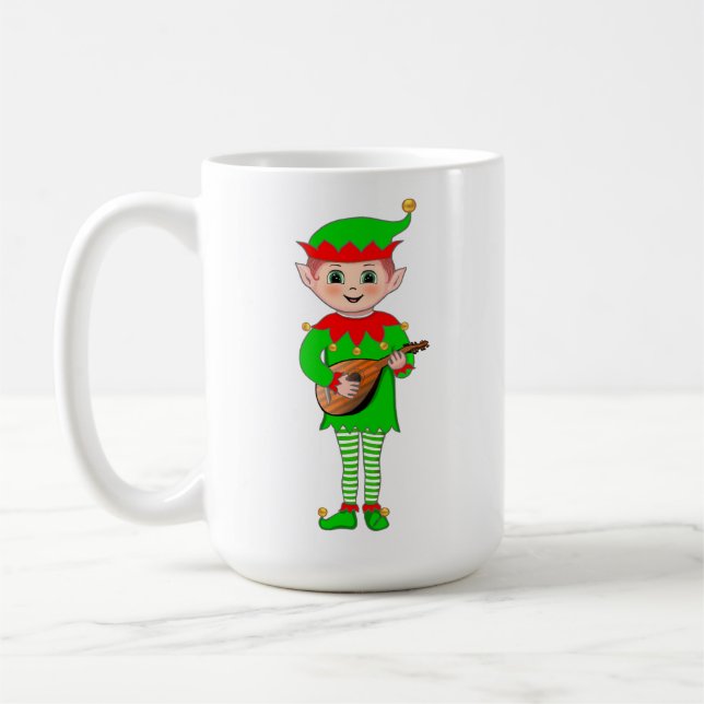 Caneca De Café Elfo musical e monograma de Natal (Esquerda)