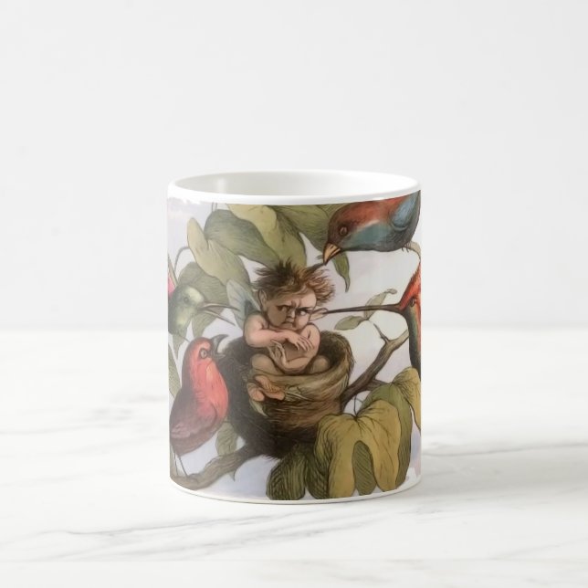 Caneca De Café Elfo Woodland no Ninho: Pássaro Antiquado Pulando  (Centro)
