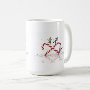 Caneca De Café Elfos Dançando em Bastões de Doces