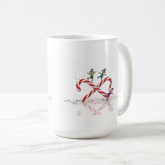 Caneca De Café Elfos Dançando em Bastões de Doces (Frente Esquerda)