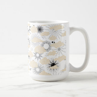 Caneca De Café Elipse de sóis estilizado texturou nuvens de bronz