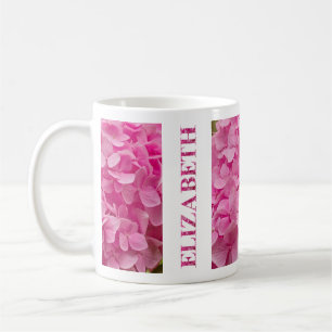 Caneca De Café "Elizabeth" Primavera rosa Hydrangea Floral Letter