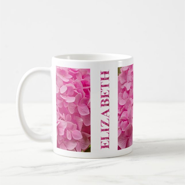 Caneca De Café "Elizabeth" Primavera rosa Hydrangea Floral Letter (Esquerda)