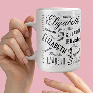Caneca De Café Elizabeth Typografia Name Black White