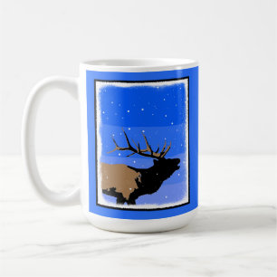 Caneca De Café Elk Bugling no inverno - Arte original sobre a vid