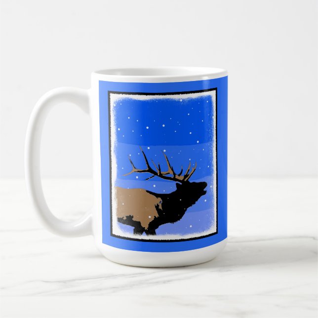 Caneca De Café Elk Bugling no inverno - Arte original sobre a vid (Esquerda)