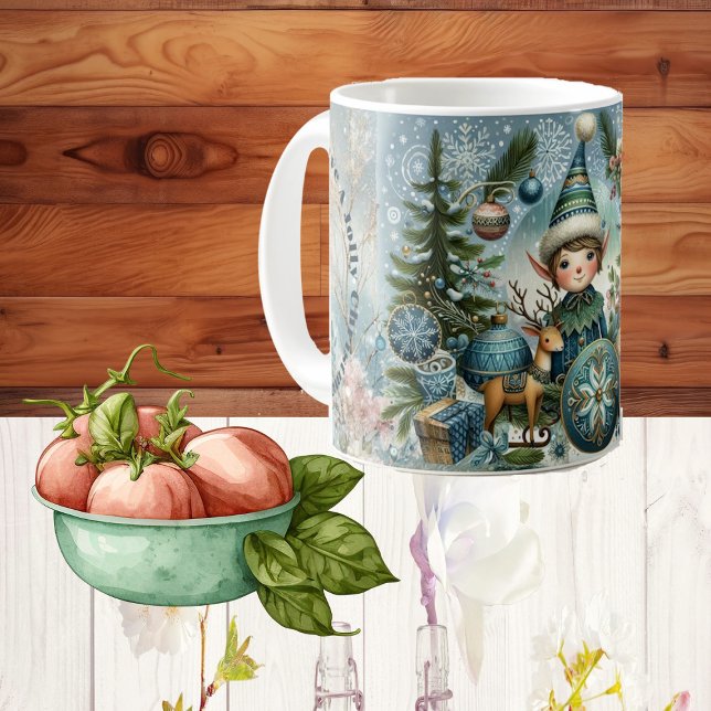 Caneca De Café Elves Hail Snowflakes, Ornaments, Jolly Christmas (Elves Hail Snowflakes, Ornaments, Jolly Christmas Coffee Mug)