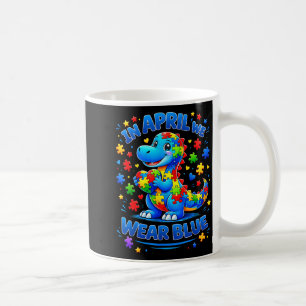 Caneca De Café Em abril use dinossauro azul puzzle de conscientiz