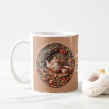 Caneca de café em argila polimérica 3D de outono