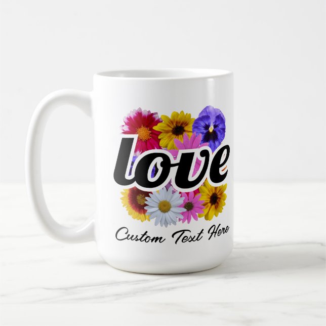 Caneca De Café Em Bloom - Amor com Buquê Floral Quadrado (Esquerda)