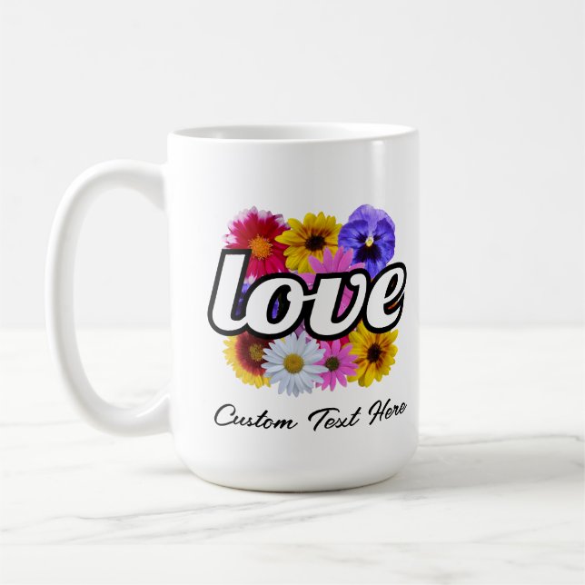 Caneca De Café Em Bloom - Amor com Mug de Buquê Floral Quadrado (Esquerda)