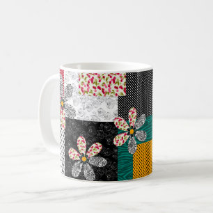Caneca De Café Em cores multicoloridas padrão rústico em retalhos
