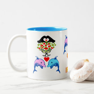 Caneca De Café Em Dois Tons ♥ ت eu adoro o Casal de golfinhos irlandês, Frisky
