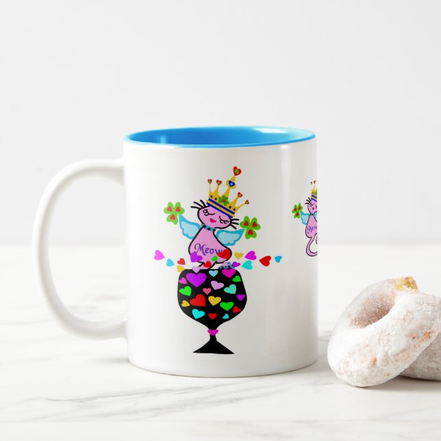 Caneca De Café Em Dois Tons ♥ ت ☘ irlandês Swanky Queen-Cat Fabuloso Classic (Com Donut)