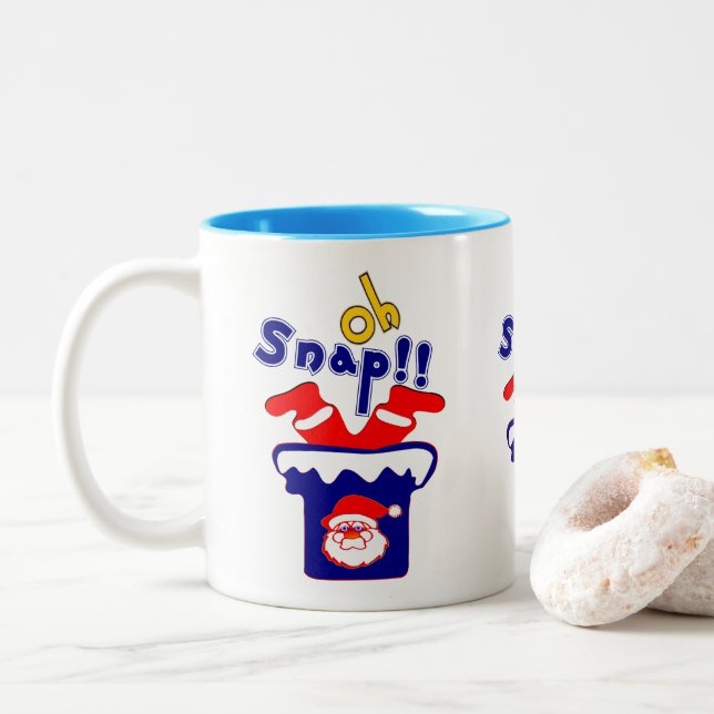 Caneca De Café Em Dois Tons 🎅 تOh! Papais noeis desajeitados presos em uma ch (Com Donut)