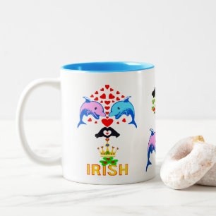 Caneca De Café Em Dois Tons ♥ټ☘Eu Amo Casal de Golfinhos Irlandeses Descontraí