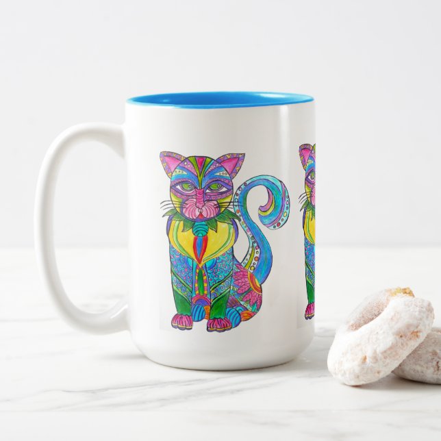 Caneca De Café Em Dois Tons 0115 - CAT Mug (Com Donut)