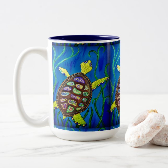 Caneca De Café Em Dois Tons 0156 - Sea Turtle Mug (Com Donut)