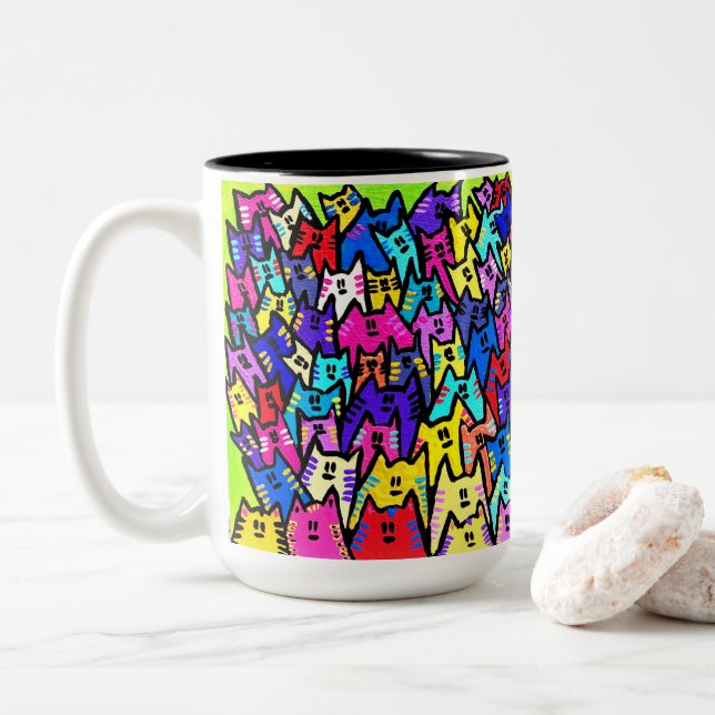 Caneca De Café Em Dois Tons 0162 - CATS Mug (Com Donut)
